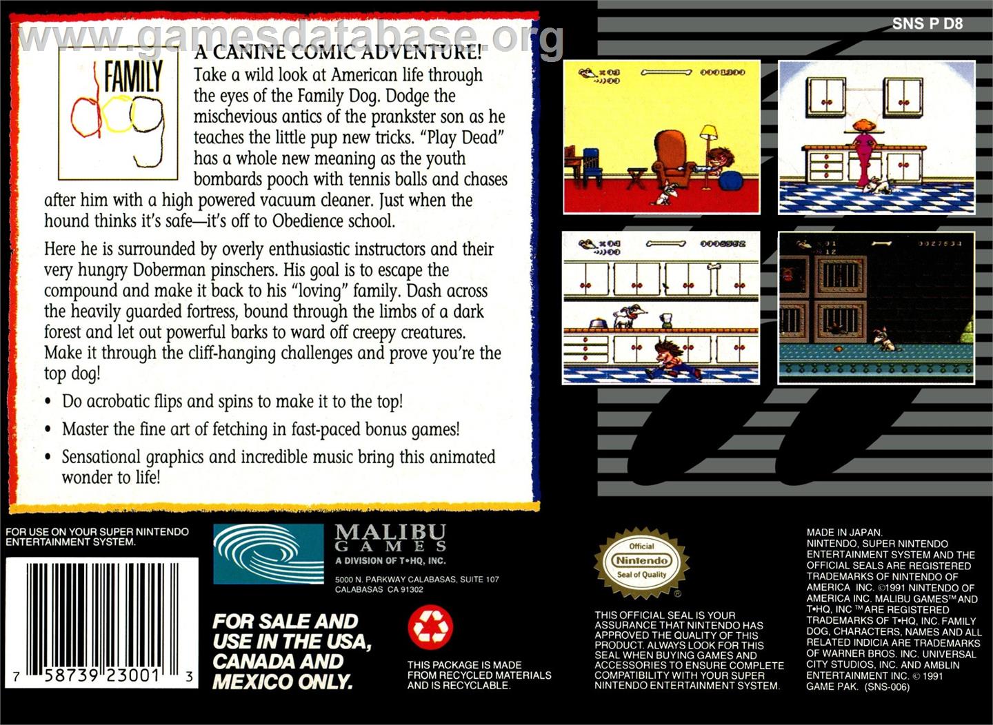 Family Dog - Nintendo SNES - Artwork - Box Back