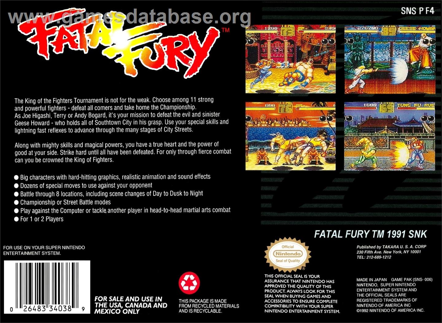 Fatal Fury - Nintendo SNES - Artwork - Box Back