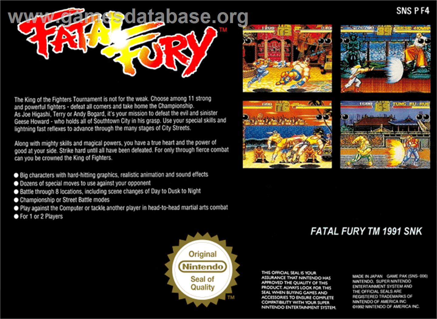 Fatal Fury - Nintendo SNES - Artwork - Box Back