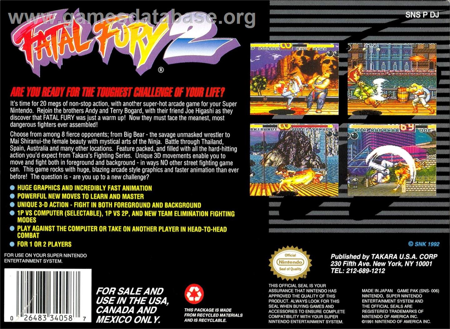 Fatal Fury 2 - Nintendo SNES - Artwork - Box Back