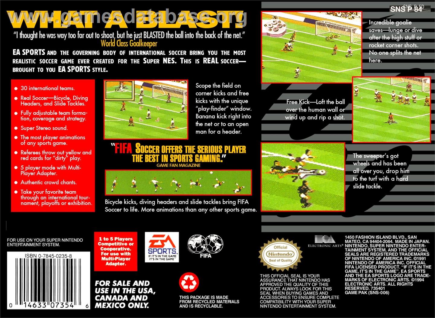 Fifa International Soccer - Nintendo SNES - Artwork - Box Back