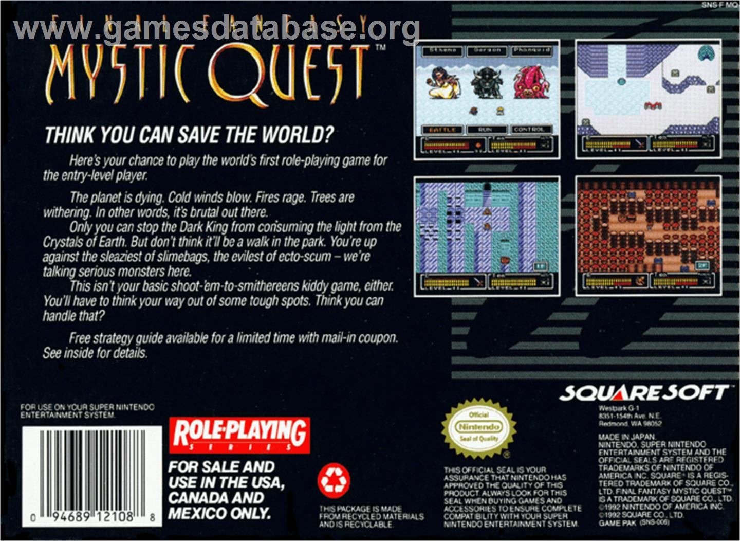 Final Fantasy: Mystic Quest - Nintendo SNES - Artwork - Box Back