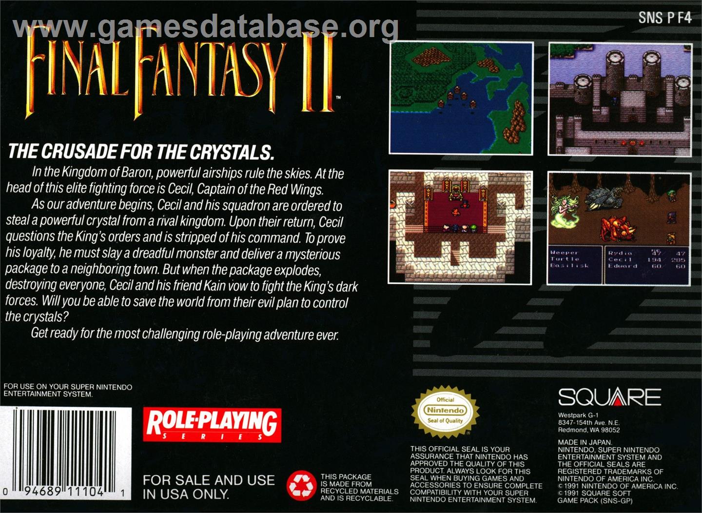 Final Fantasy 2 - Nintendo SNES - Artwork - Box Back