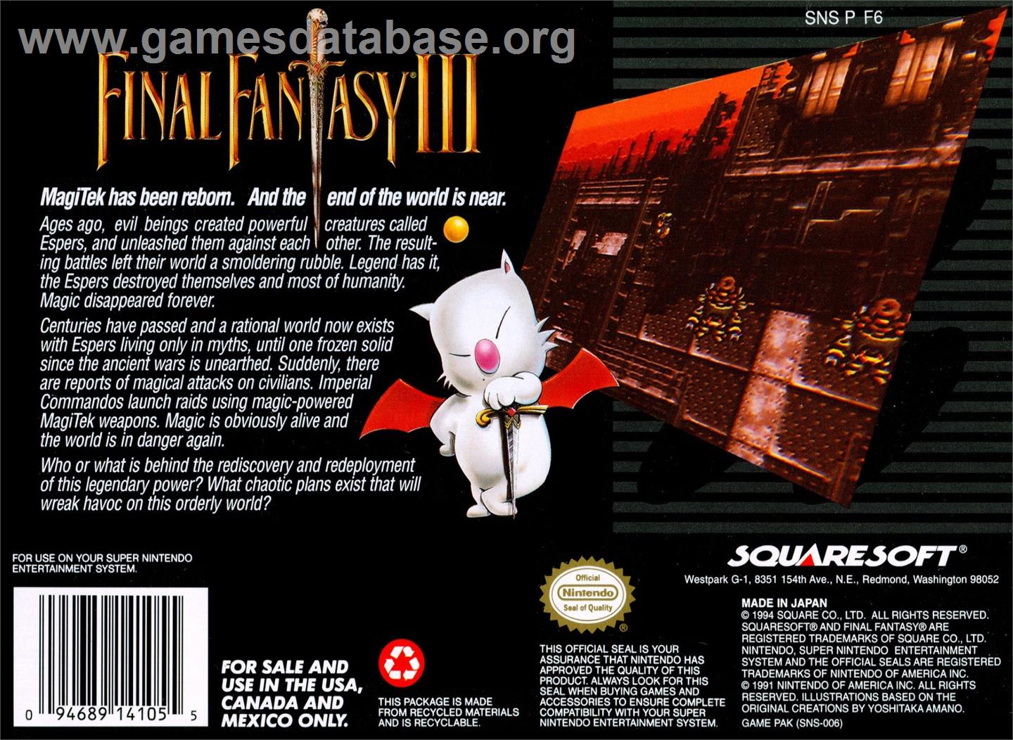 Final Fantasy 6 - Nintendo SNES - Artwork - Box Back