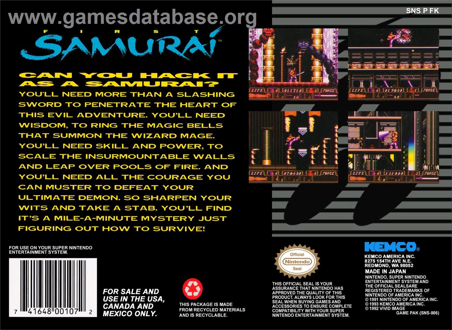 First Samurai - Nintendo SNES - Artwork - Box Back