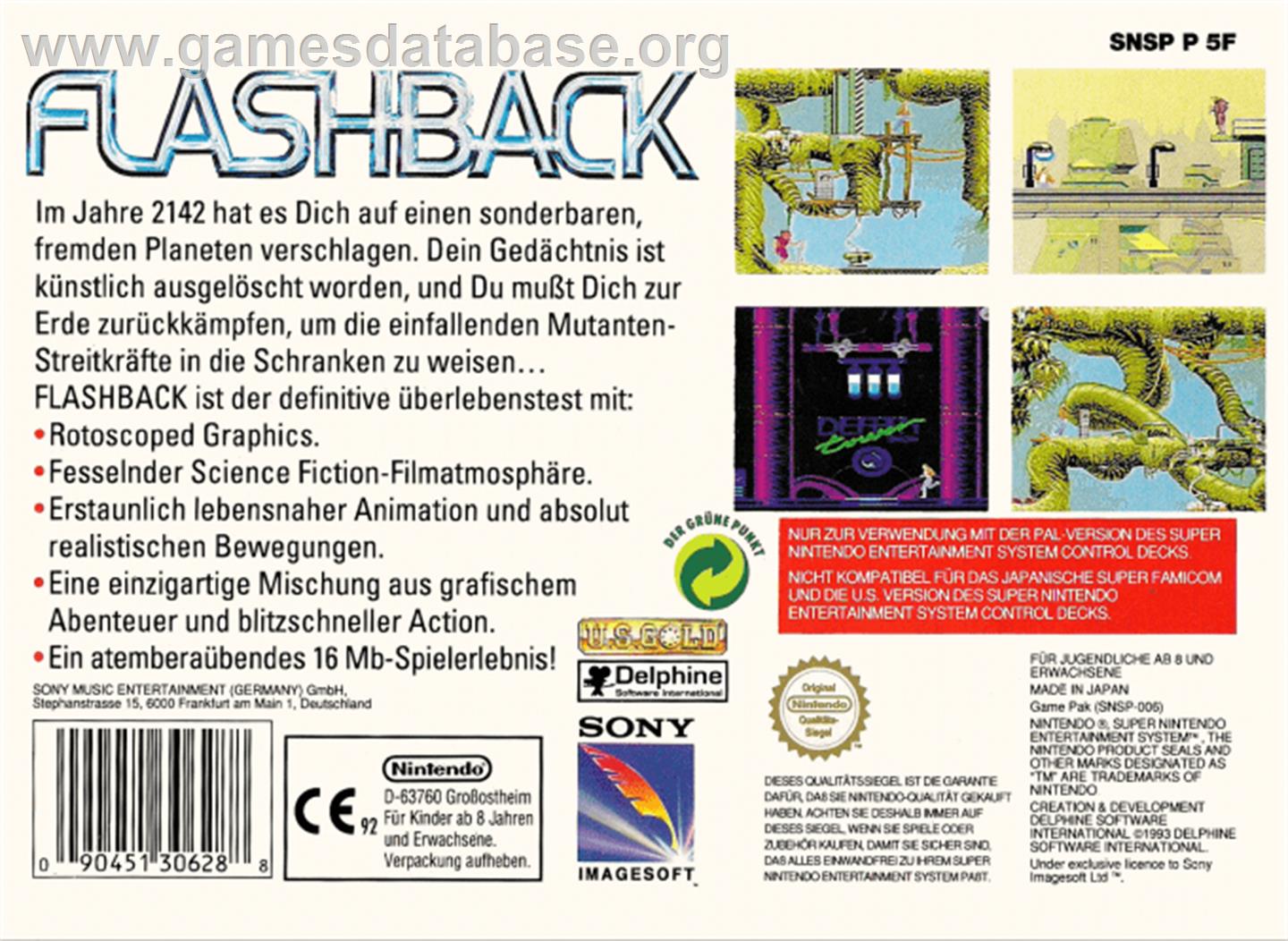 Flashback: The Quest for Identity - Nintendo SNES - Artwork - Box Back