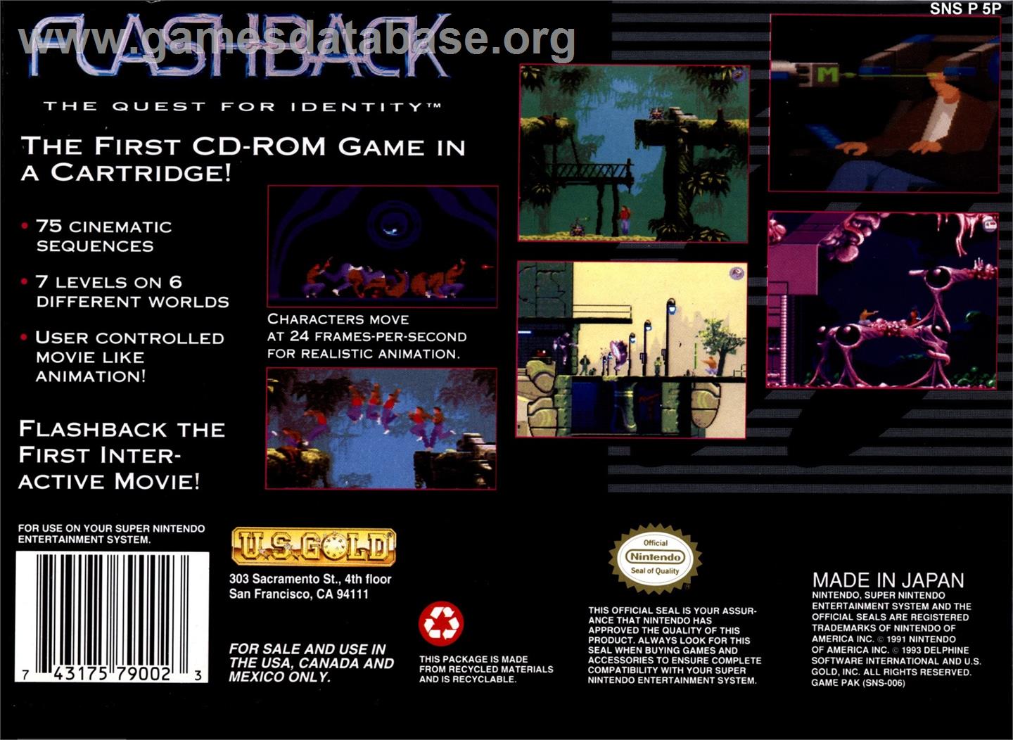 Flashback - The Quest For Identity - Nintendo SNES - Artwork - Box Back