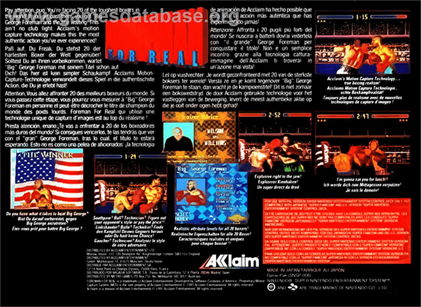 Foreman for Real - Nintendo SNES - Artwork - Box Back