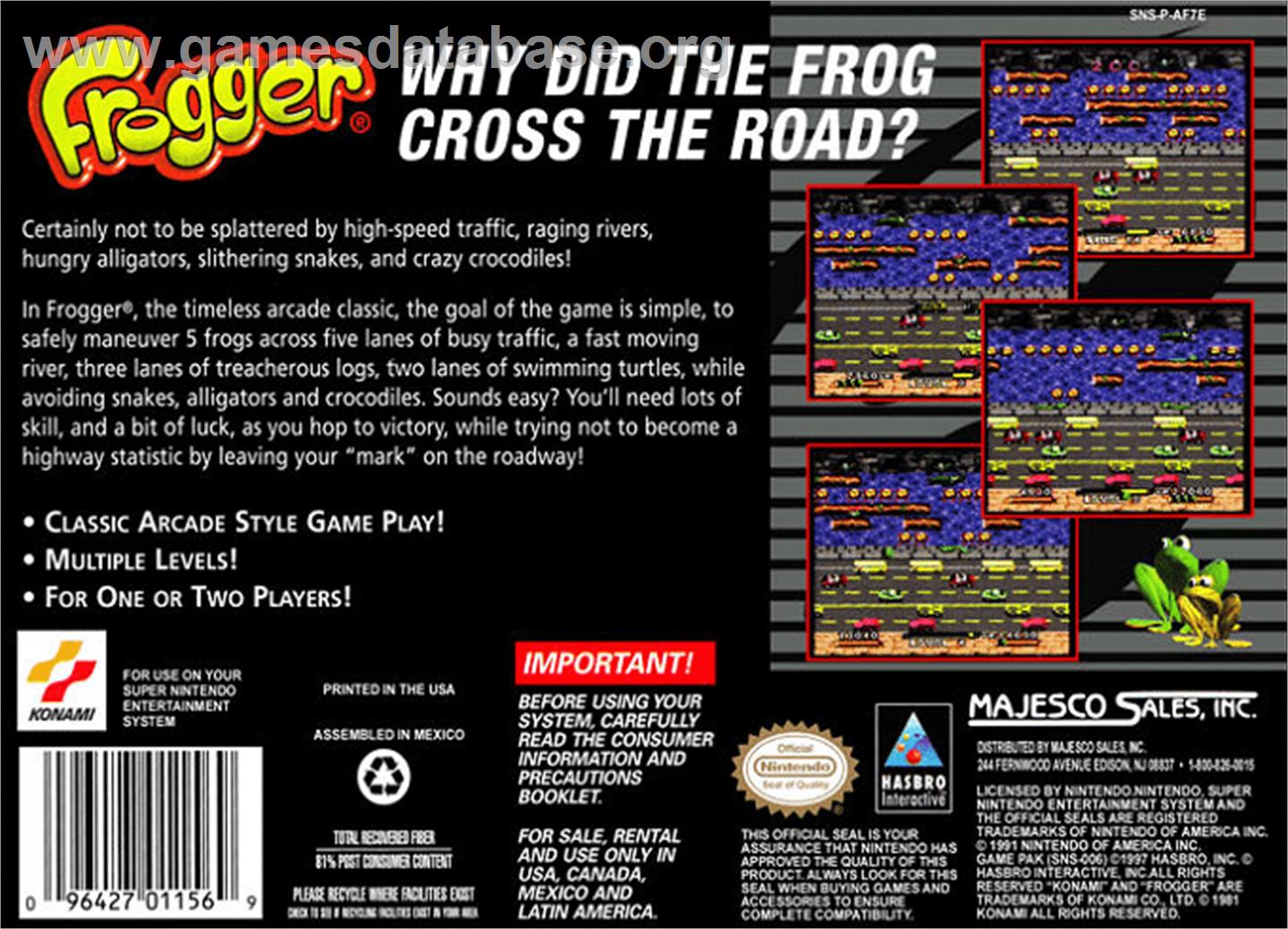 Frogger - Nintendo SNES - Artwork - Box Back