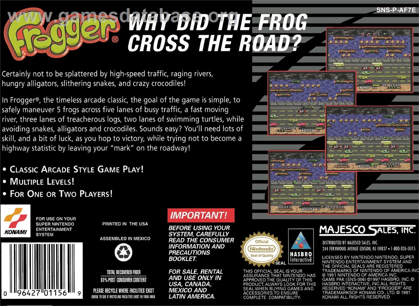 Frogger - Nintendo SNES - Artwork - Box Back