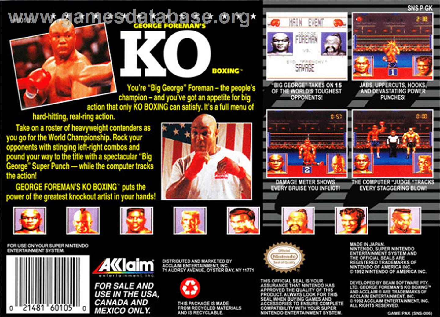 George Foreman's KO Boxing - Nintendo SNES - Artwork - Box Back
