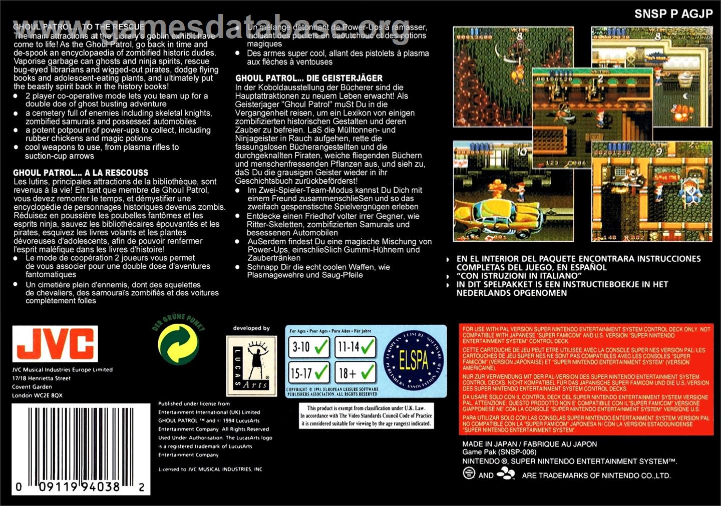 Ghoul Patrol - Nintendo SNES - Artwork - Box Back
