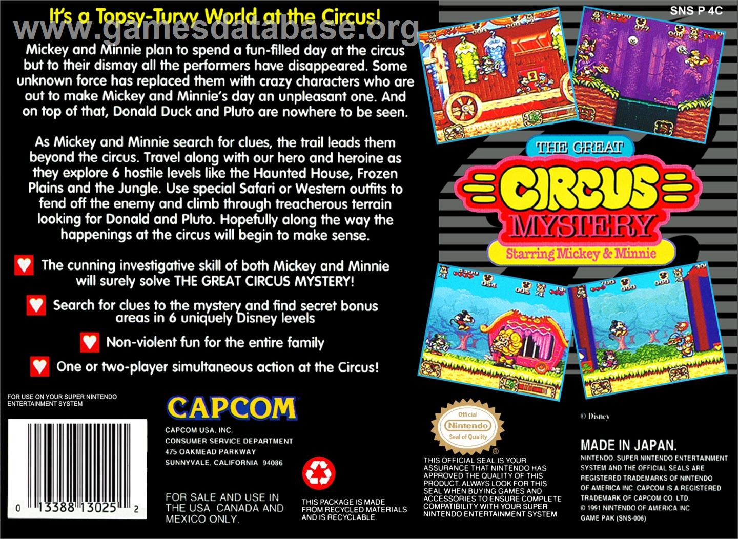 Great Circus Mystery Starring Mickey And Minnie, The - Nintendo SNES - Artwork - Box Back