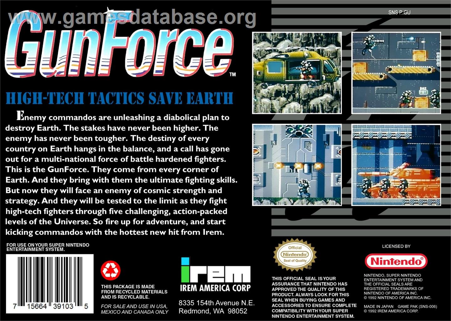 Gunforce - Battle Fire Engulfed Terror Island - Nintendo SNES - Artwork - Box Back