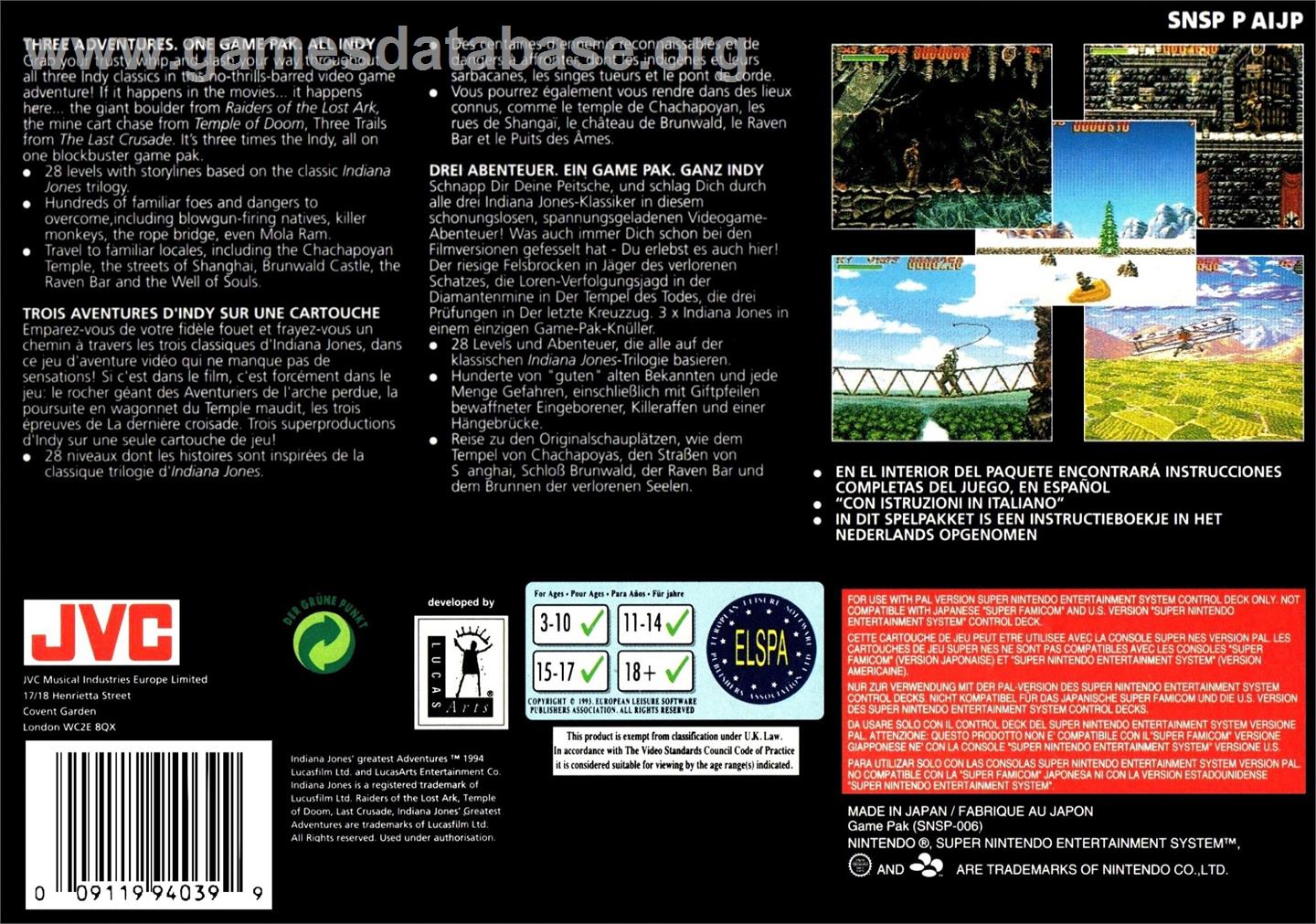Indiana Jones' Greatest Adventures - Nintendo SNES - Artwork - Box Back