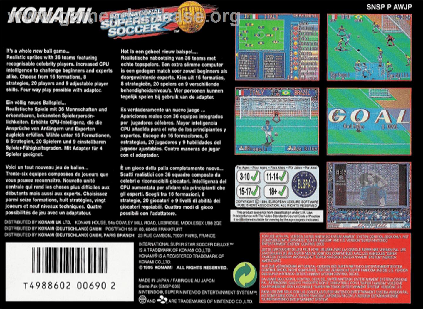 International Superstar Soccer Deluxe - Nintendo SNES - Artwork - Box Back