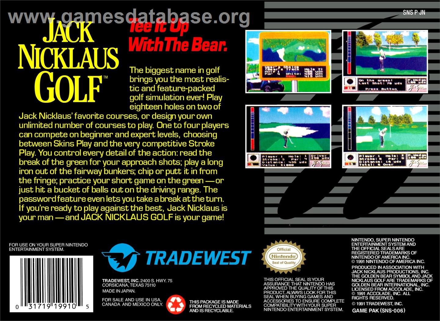 Jack Nicklaus Golf - Nintendo SNES - Artwork - Box Back