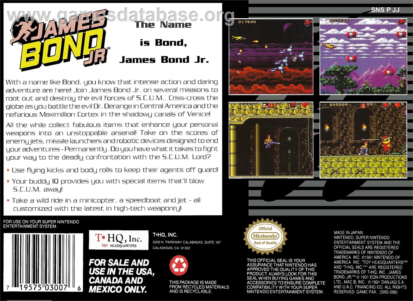 James Bond Jr. - Nintendo SNES - Artwork - Box Back
