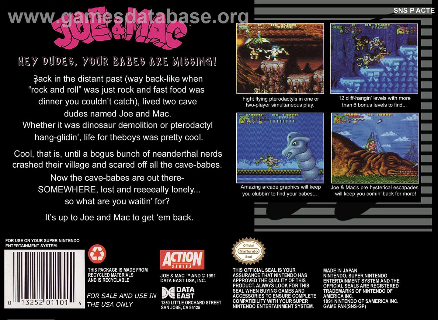 Joe And Mac - Caveman Ninja - Nintendo SNES - Artwork - Box Back