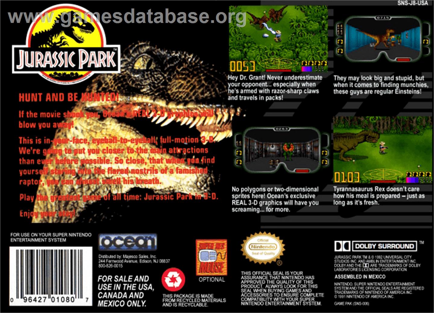 Jurassic Park - Nintendo SNES - Artwork - Box Back