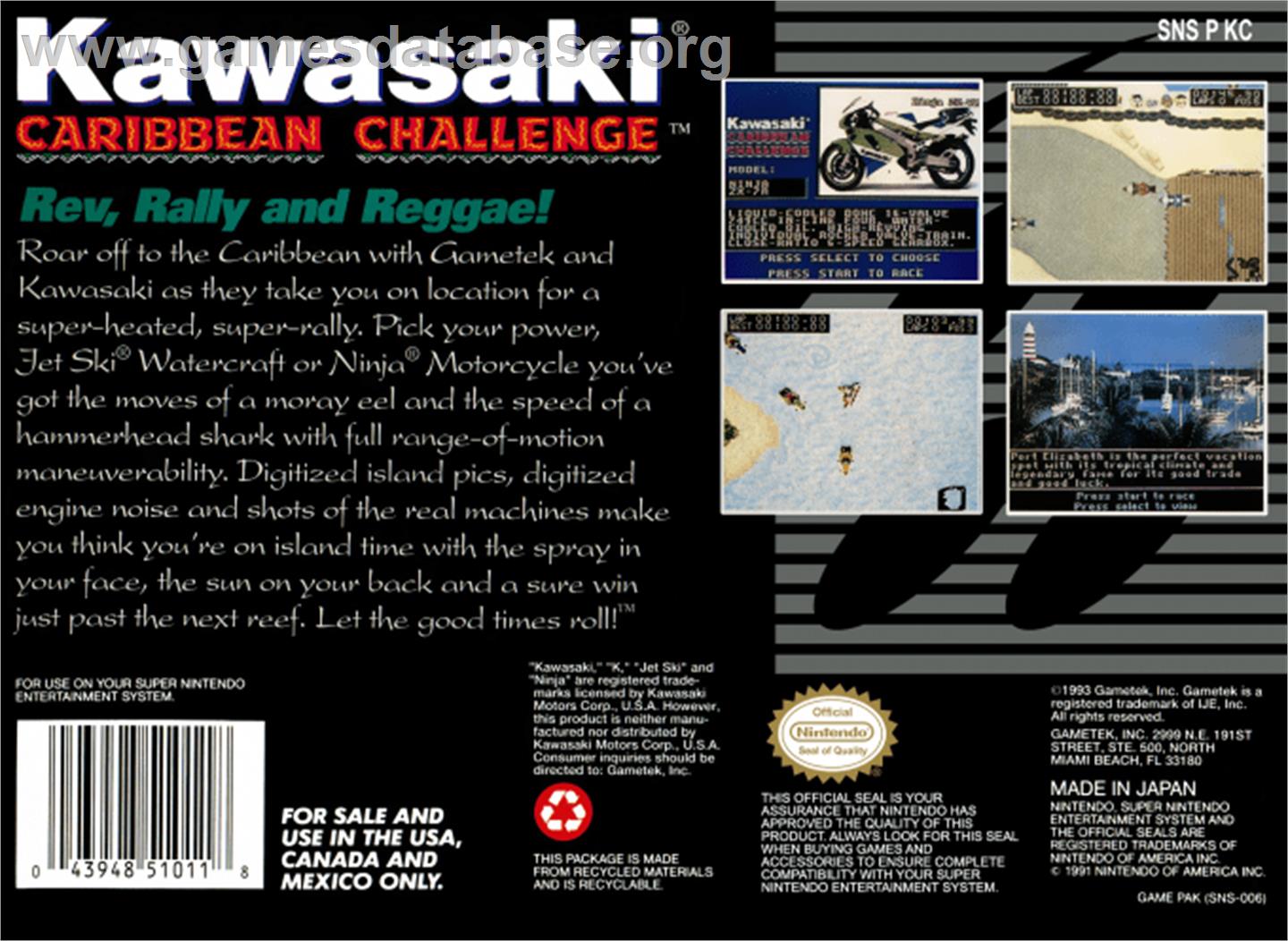 Kawasaki Caribbean Challenge - Nintendo SNES - Artwork - Box Back