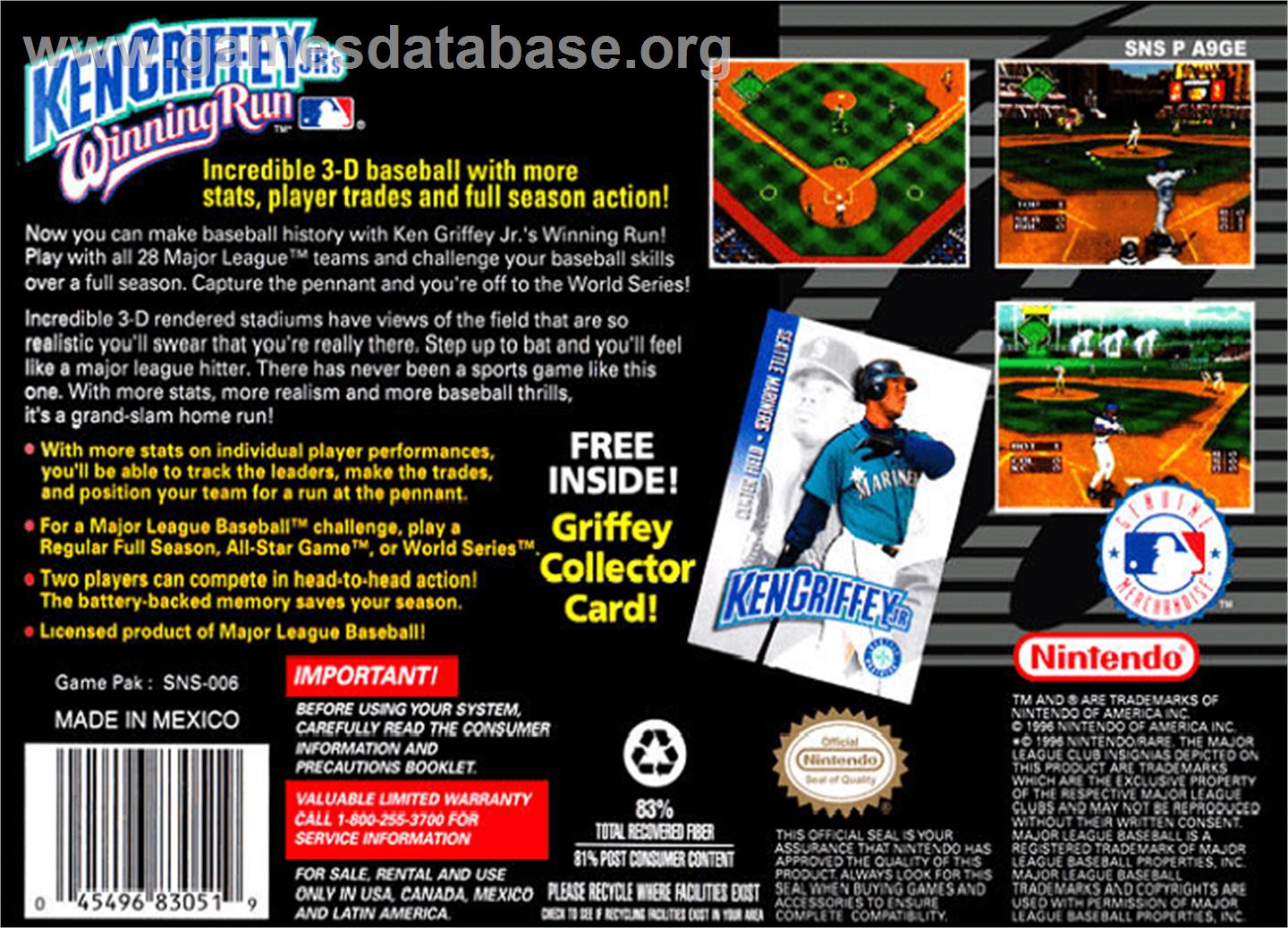 Ken Griffey Jr.'s Winning Run - Nintendo SNES - Artwork - Box Back