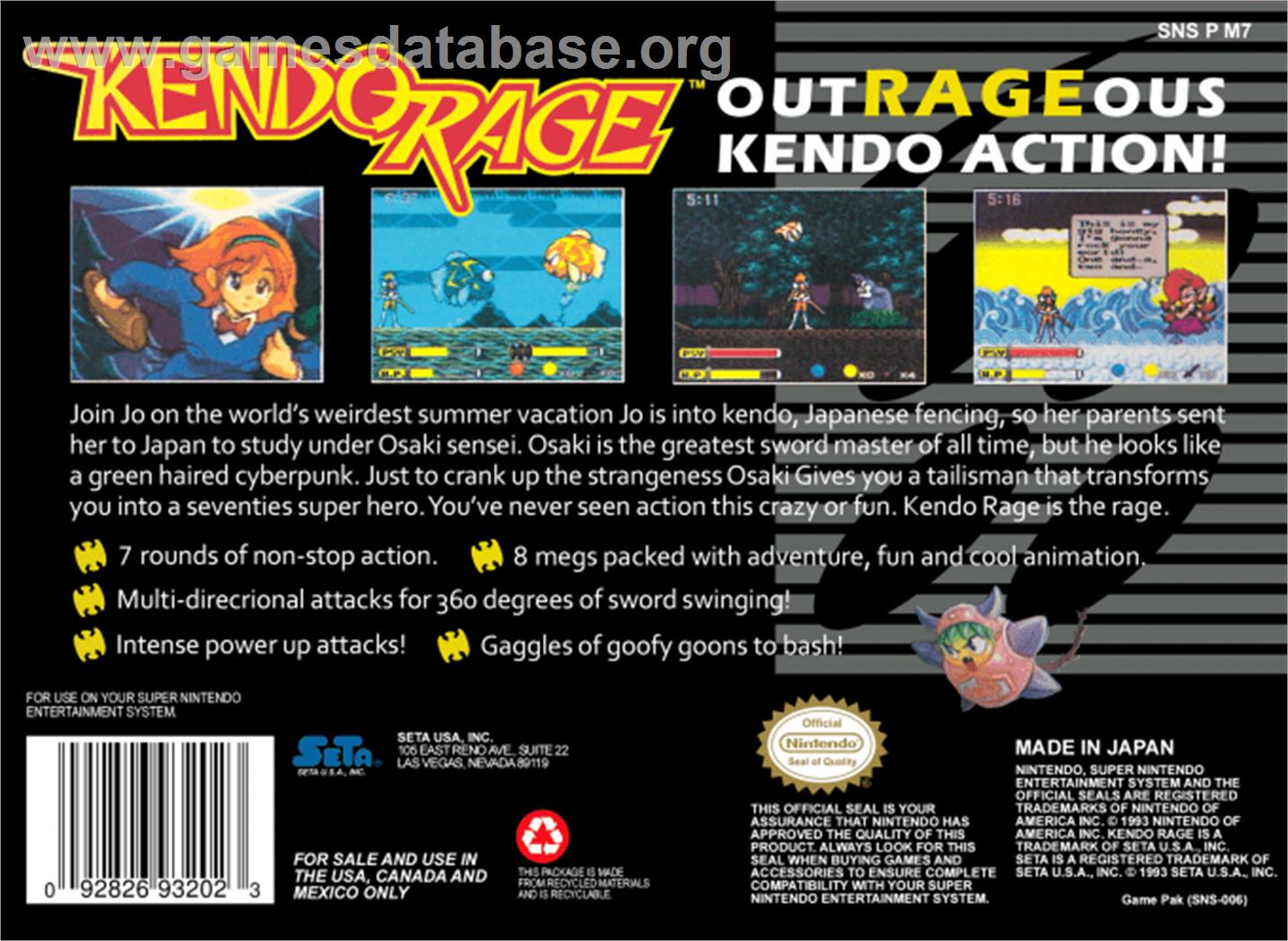 Kendo Rage - Nintendo SNES - Artwork - Box Back