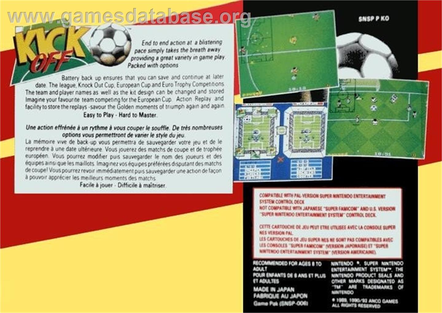 Kick Off - Nintendo SNES - Artwork - Box Back