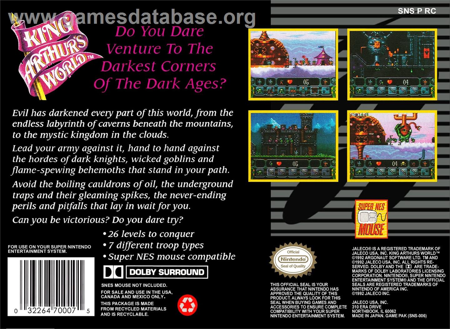 King Arthur's World - Nintendo SNES - Artwork - Box Back