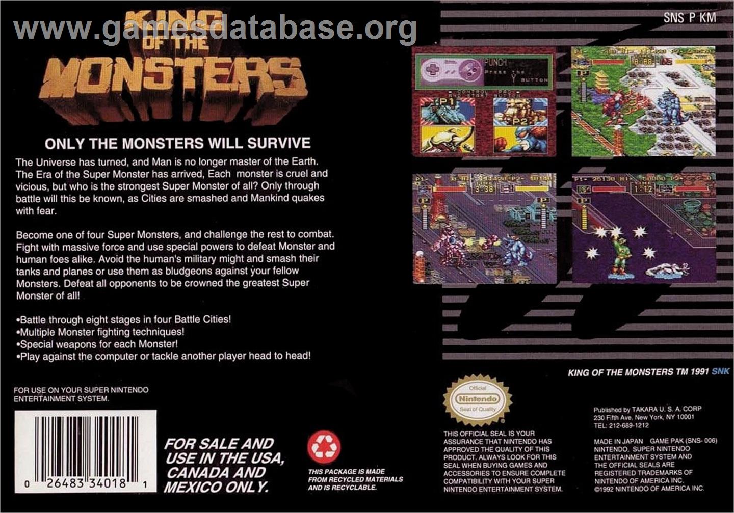 King Of The Monsters - Nintendo SNES - Artwork - Box Back