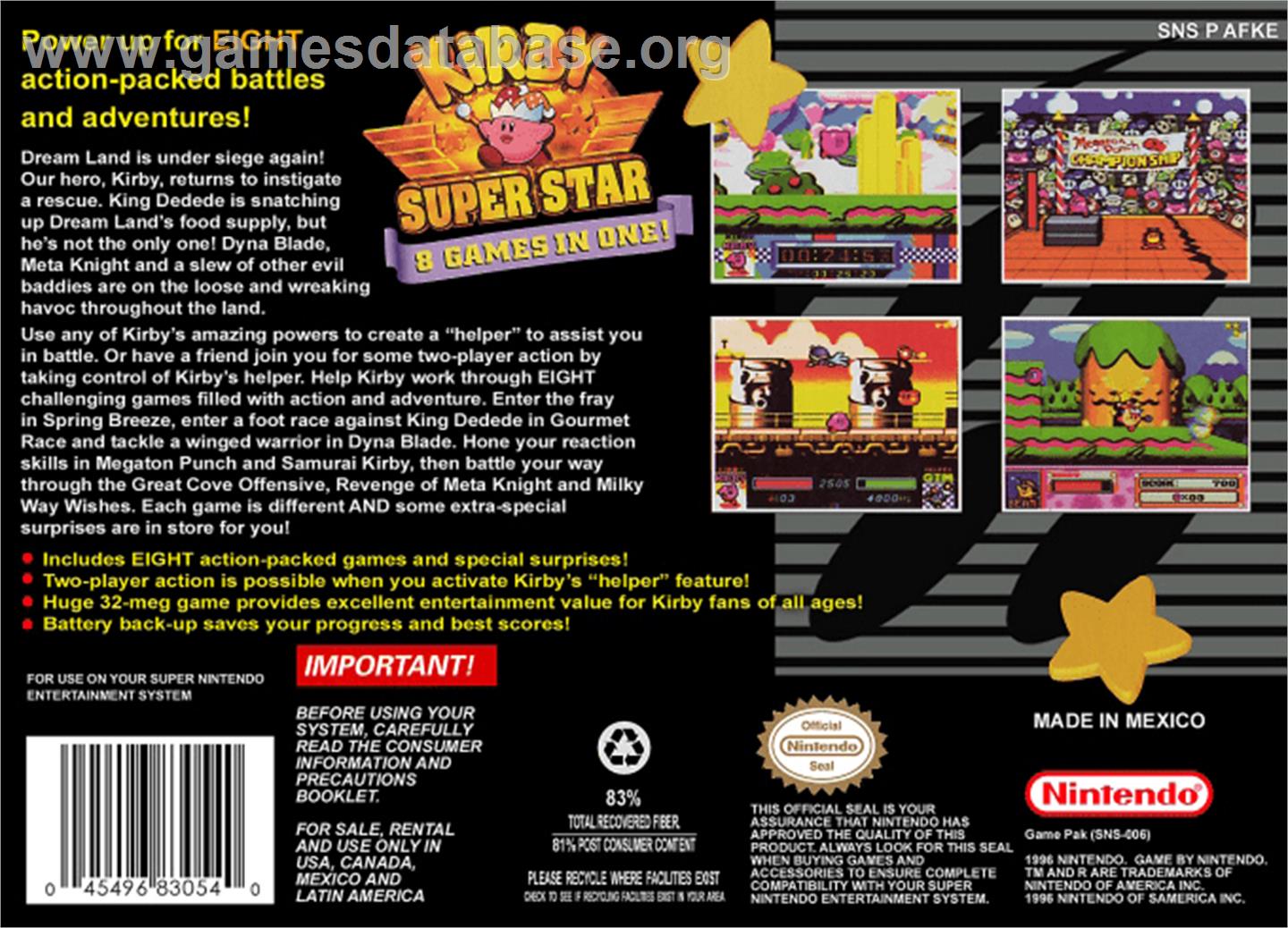 Kirby Super Star - Nintendo SNES - Artwork - Box Back
