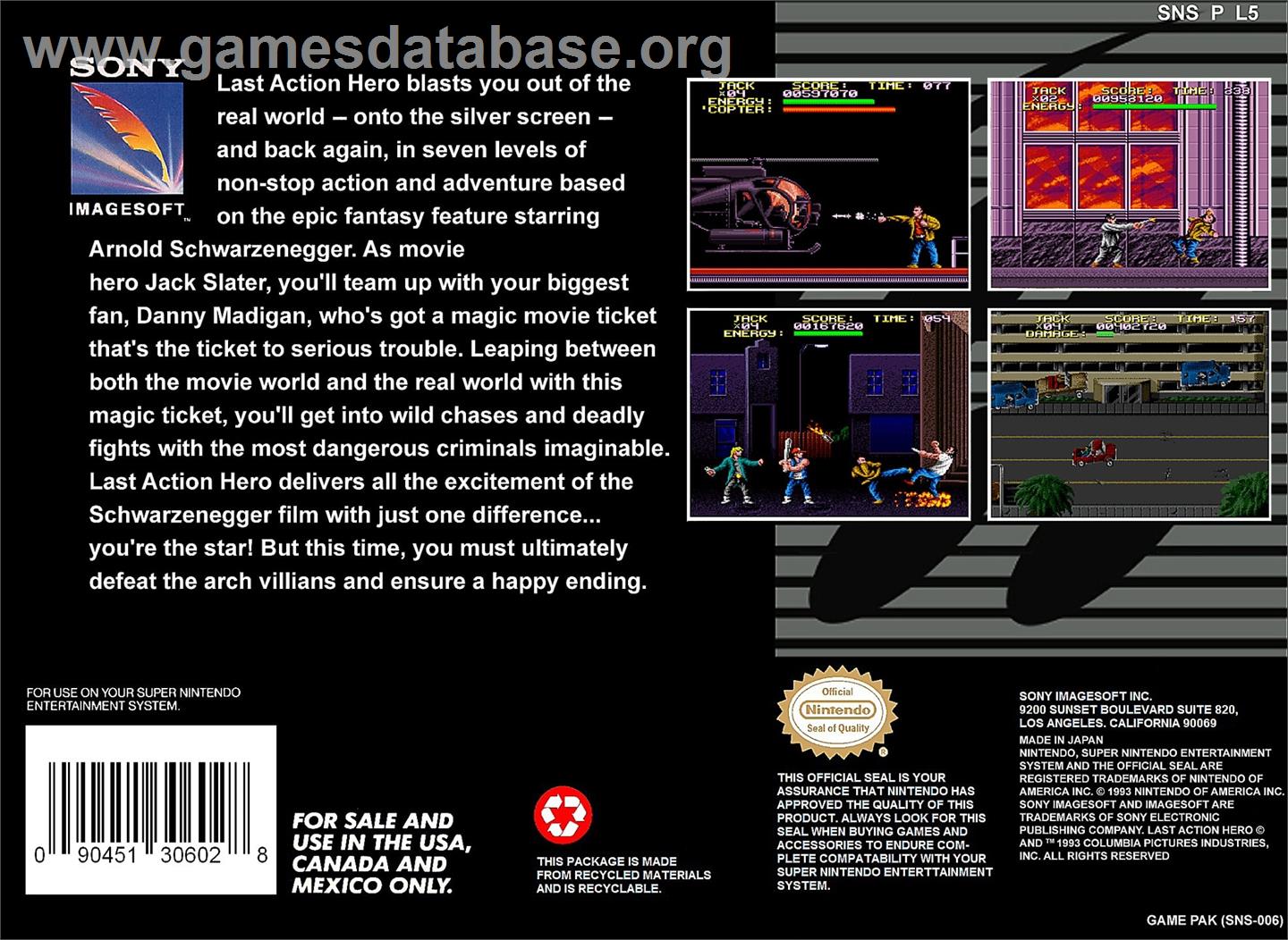 Last Action Hero - Nintendo SNES - Artwork - Box Back