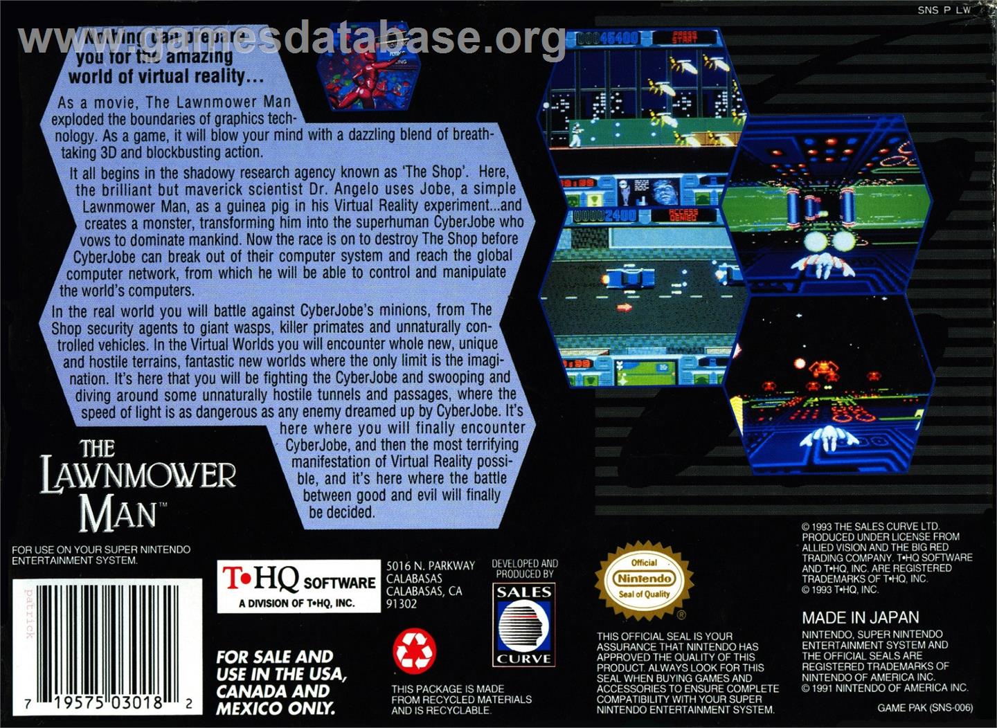 Lawnmower Man, The - Nintendo SNES - Artwork - Box Back