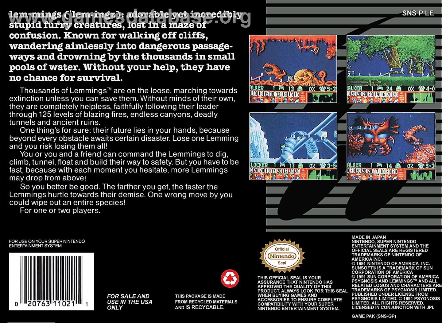 Lemmings - Nintendo SNES - Artwork - Box Back