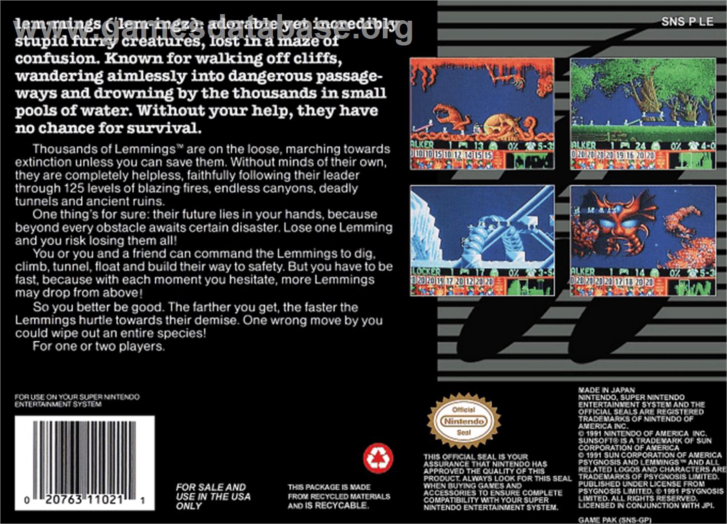 Lemmings - Nintendo SNES - Artwork - Box Back