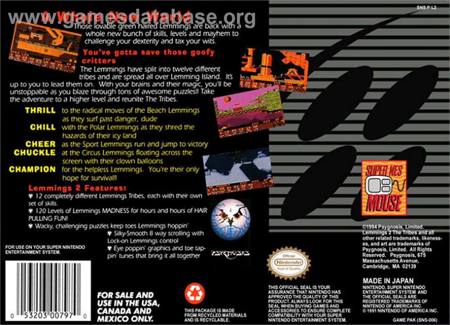 Lemmings 2: The Tribes - Nintendo SNES - Artwork - Box Back