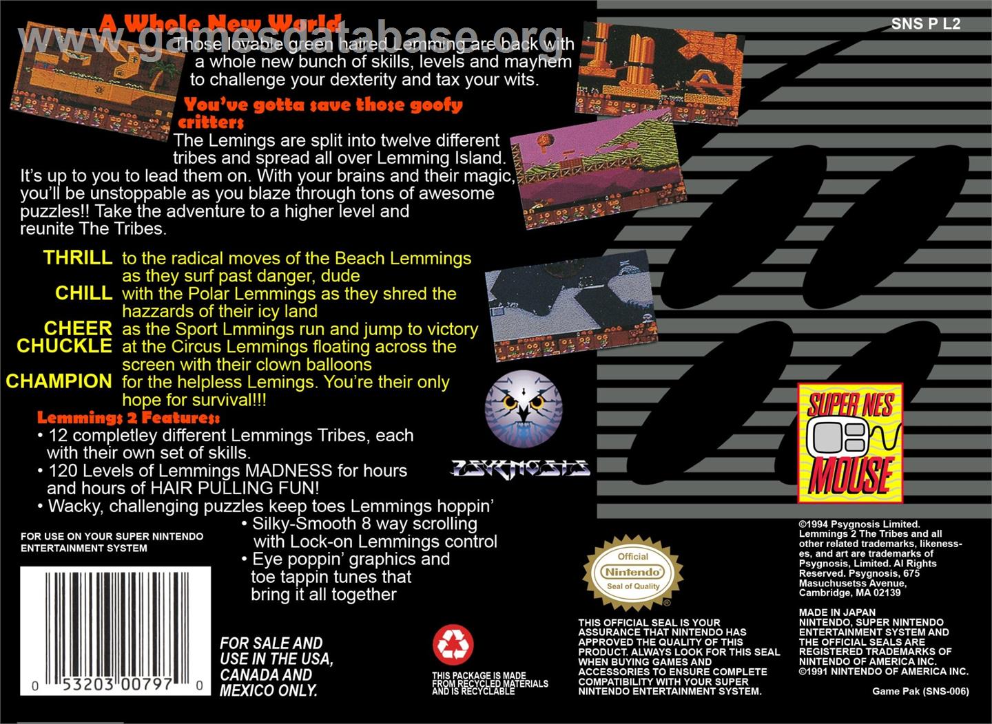Lemmings 2 - The Tribes - Nintendo SNES - Artwork - Box Back
