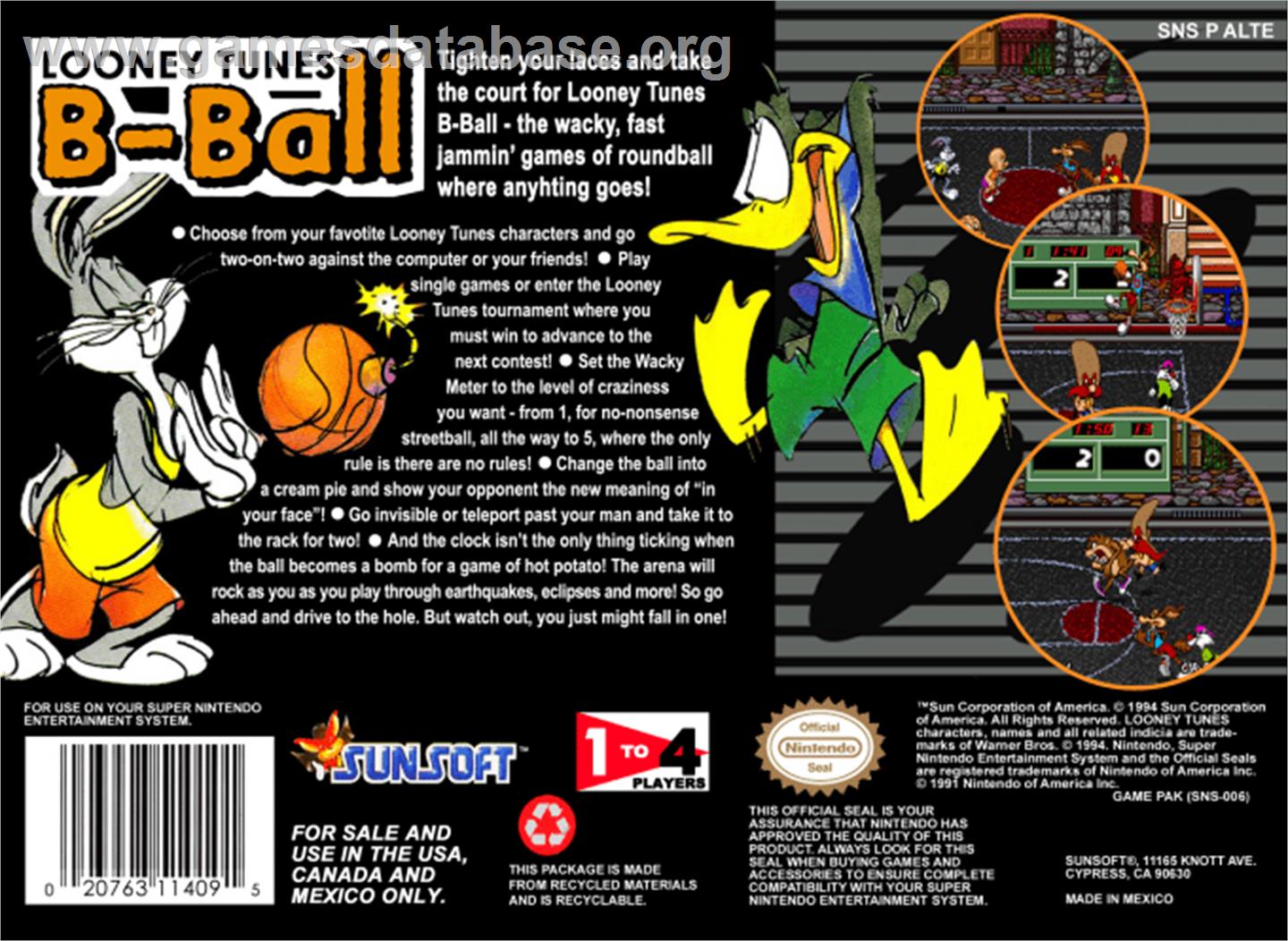 Looney Tunes B-Ball - Nintendo SNES - Artwork - Box Back