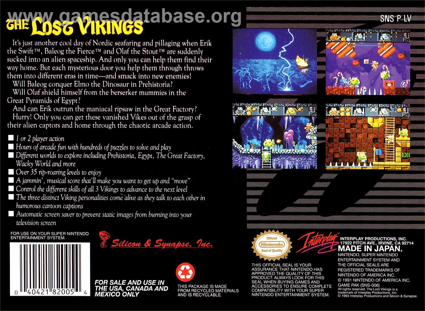 Lost Vikings, The - Nintendo SNES - Artwork - Box Back