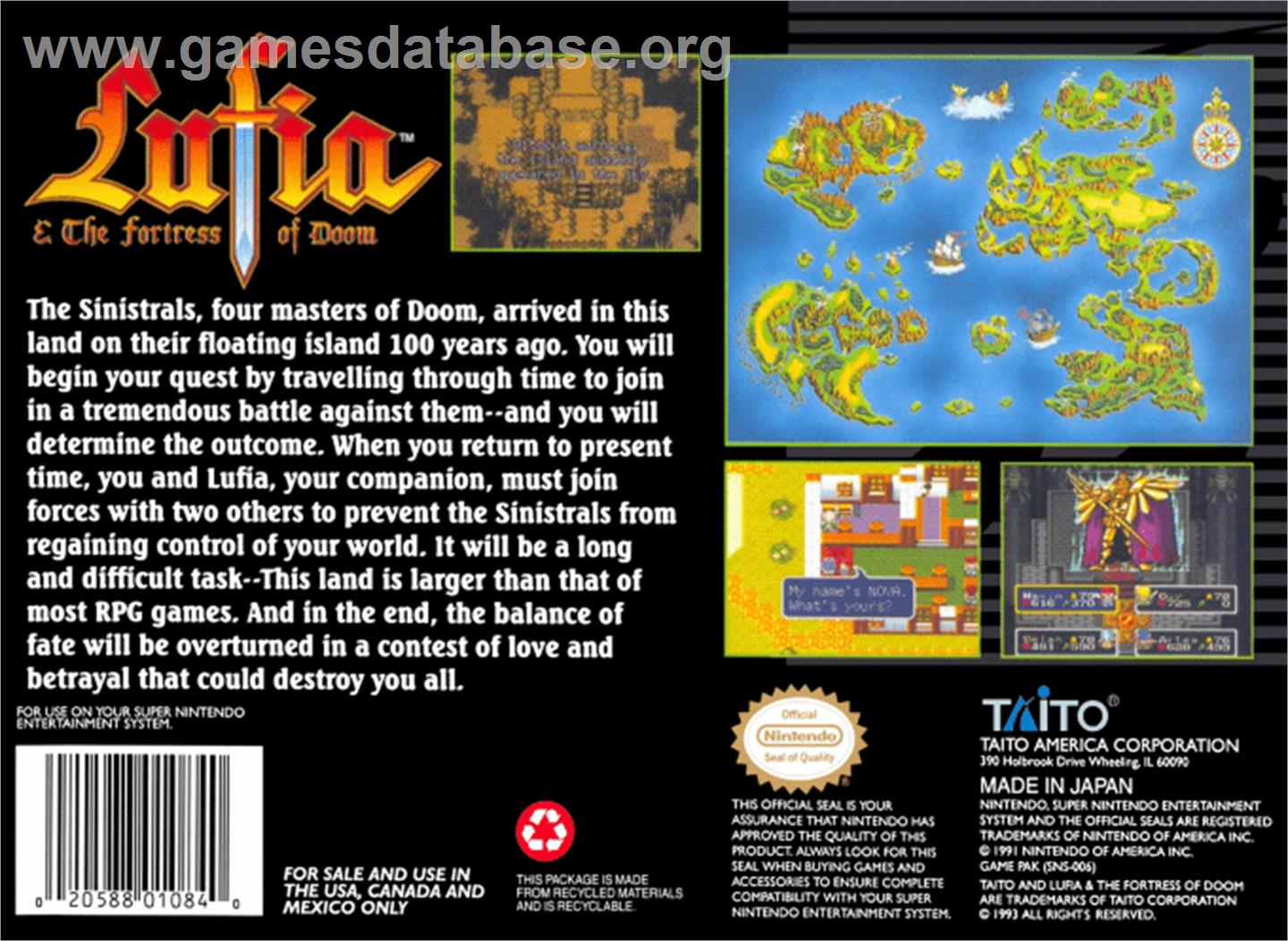 Lufia & the Fortress of Doom - Nintendo SNES - Artwork - Box Back