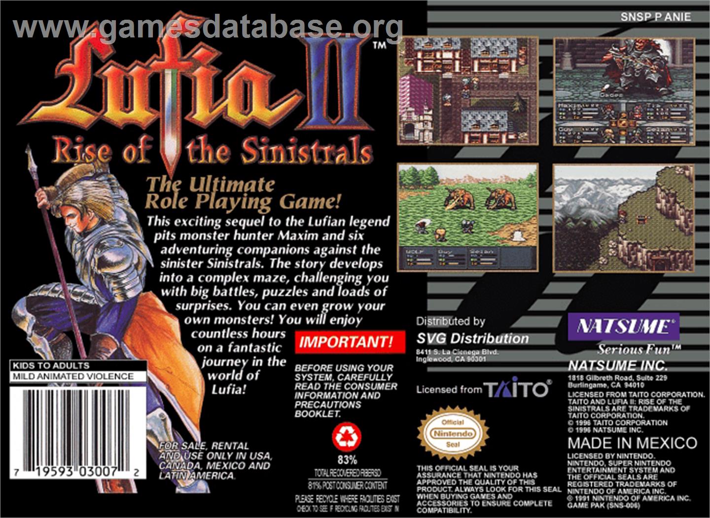 Lufia II: Rise of the Sinistrals - Nintendo SNES - Artwork - Box Back