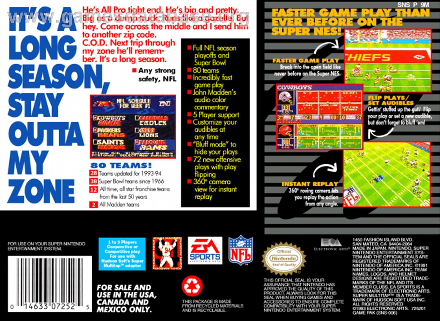 Madden NFL '94 - Nintendo SNES - Artwork - Box Back