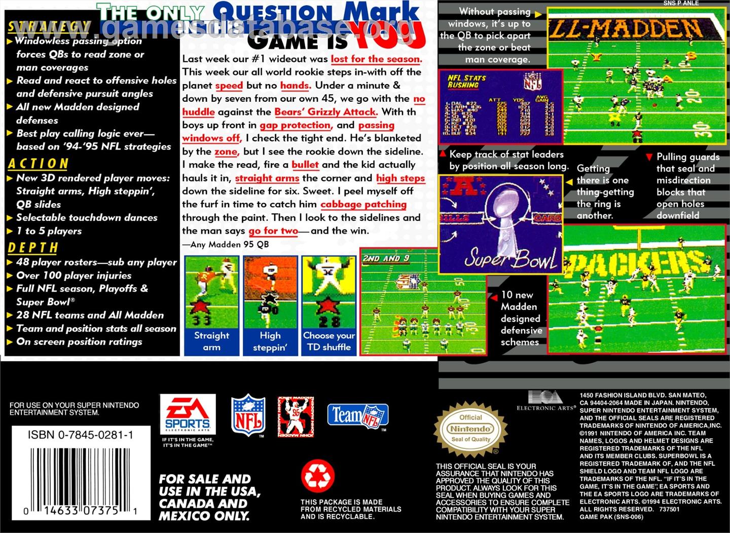 Madden Nfl 95 - Nintendo SNES - Artwork - Box Back
