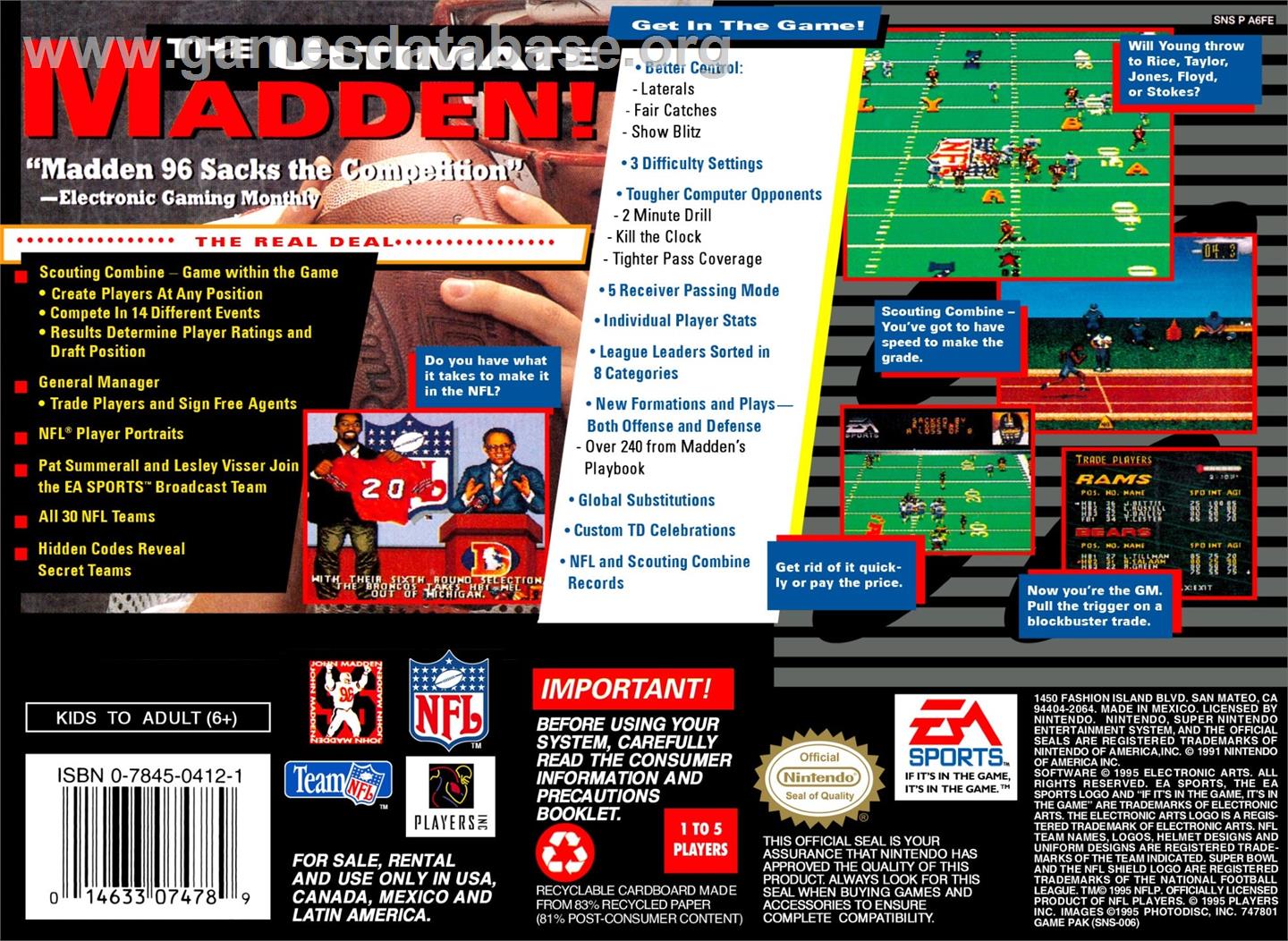 Madden Nfl 96 - Nintendo SNES - Artwork - Box Back