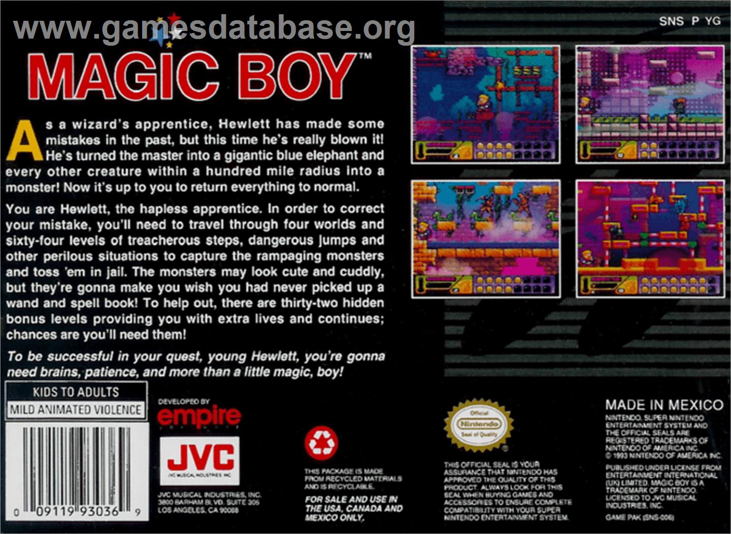 Magic Boy - Nintendo SNES - Artwork - Box Back