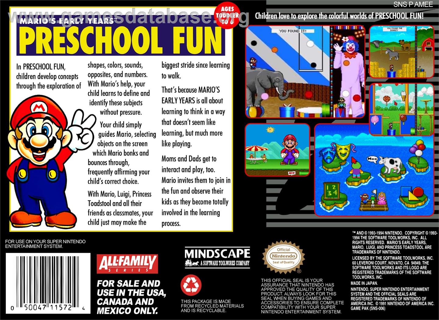 Mario's Early Years - Preschool Fun - Nintendo SNES - Artwork - Box Back