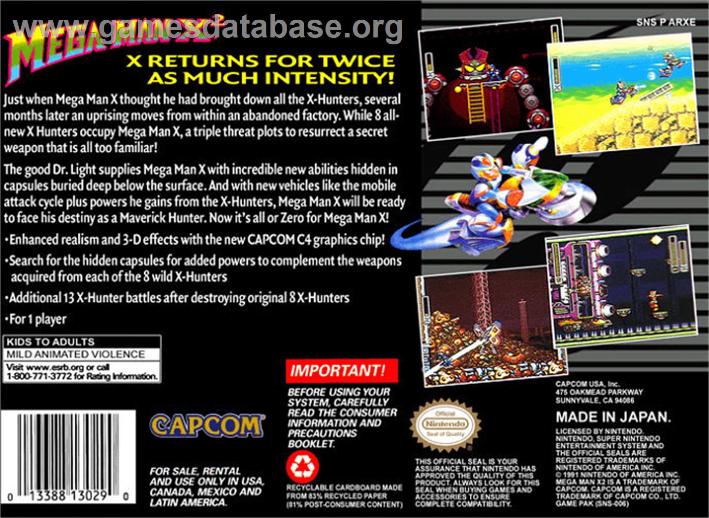 Mega Man X2 - Nintendo SNES - Artwork - Box Back