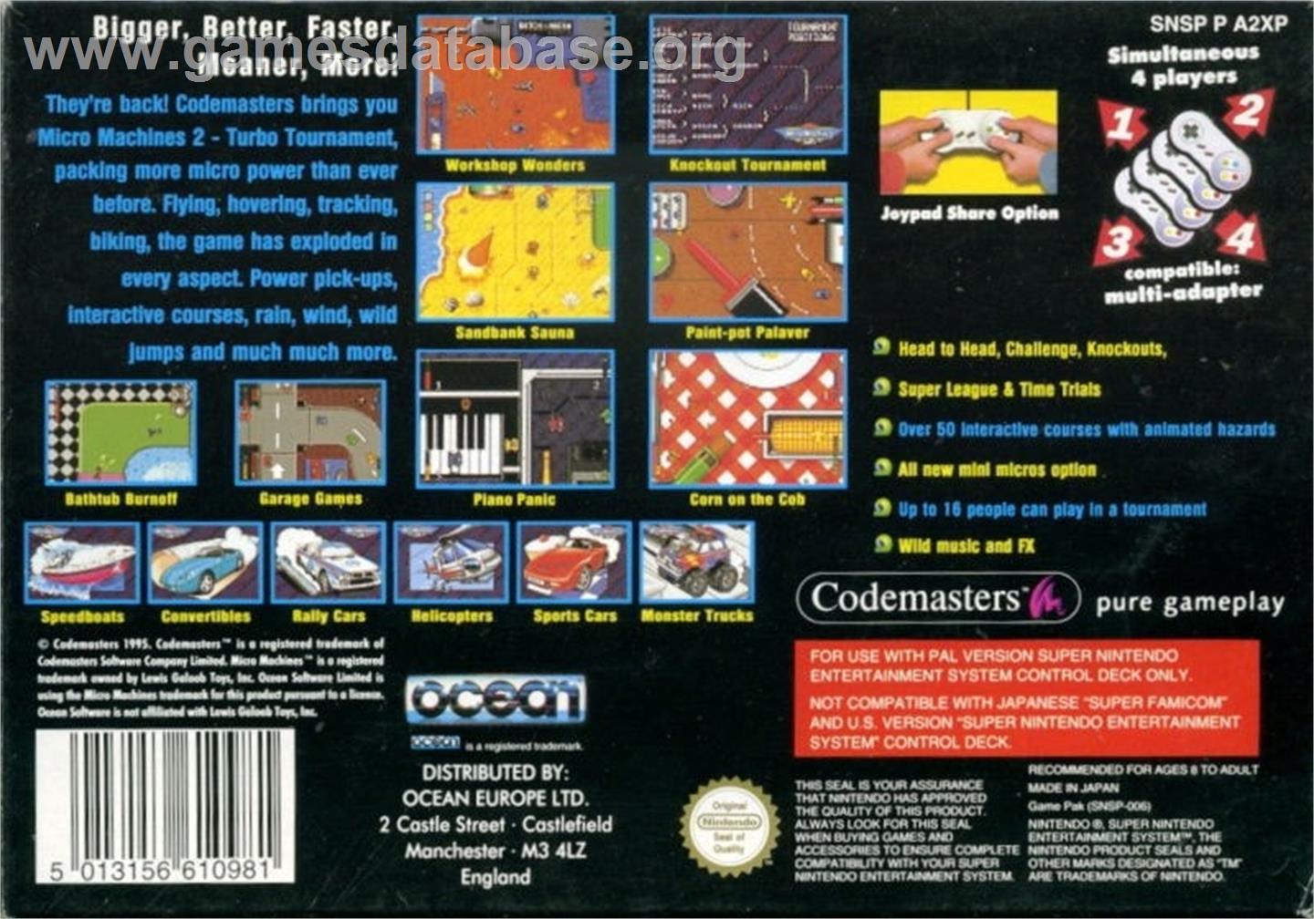 Micro Machines 2: Turbo Tournament - Nintendo SNES - Artwork - Box Back