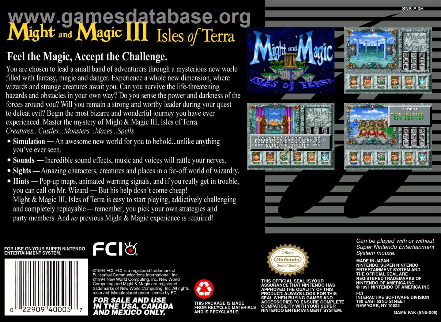 Might And Magic 3 - Isles Of Terra - Nintendo SNES - Artwork - Box Back