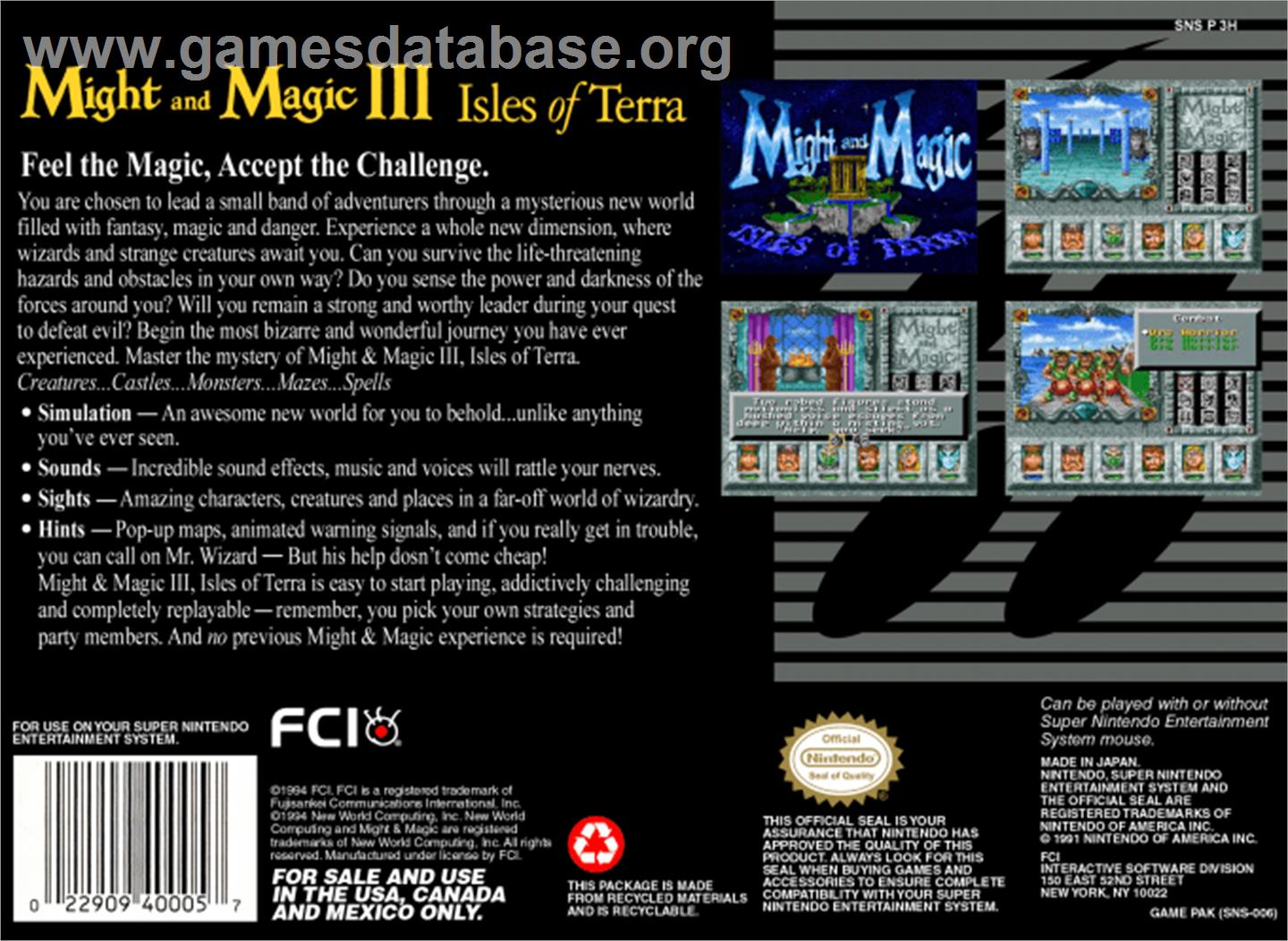 Might and Magic III: Isles of Terra - Nintendo SNES - Artwork - Box Back